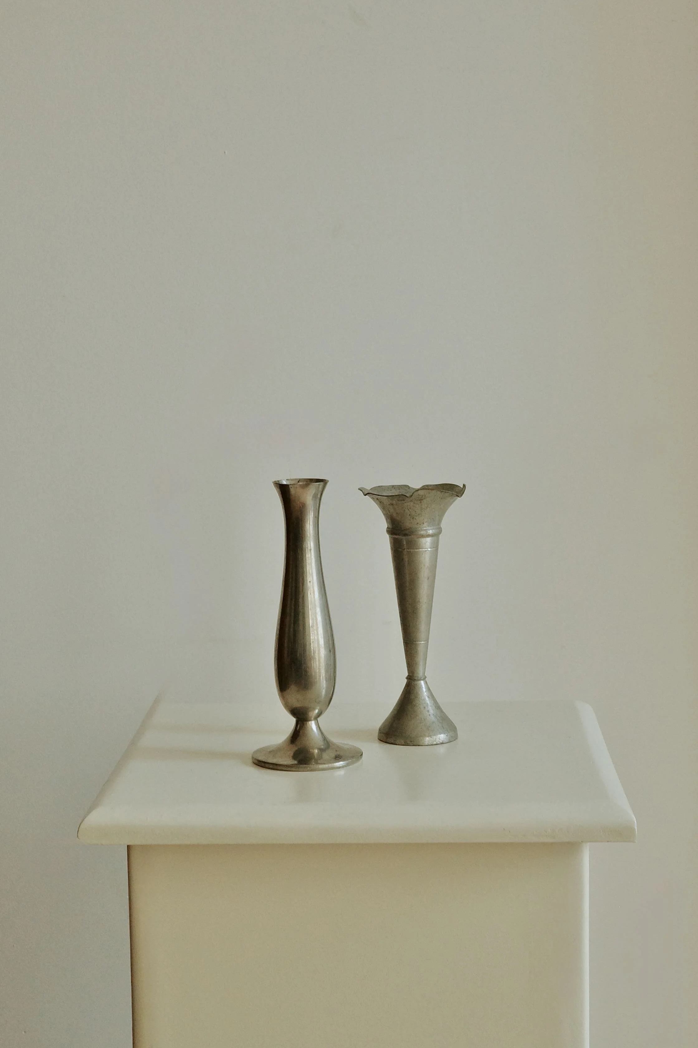 Set of 2 Vintage Pewter Bud Vases