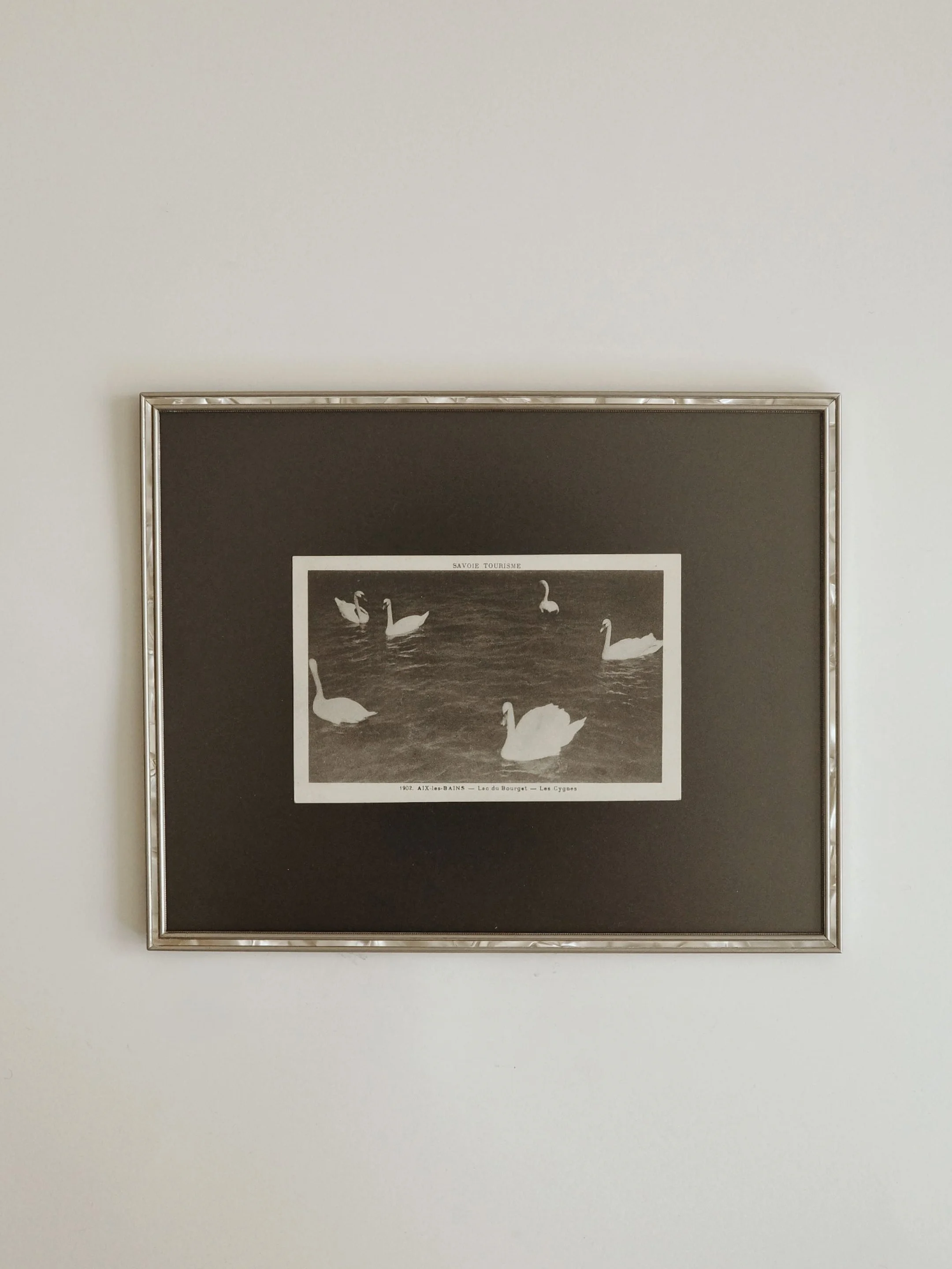 Vintage Mother of Pearl & Silver Inlay Frame with Antique French Postcard