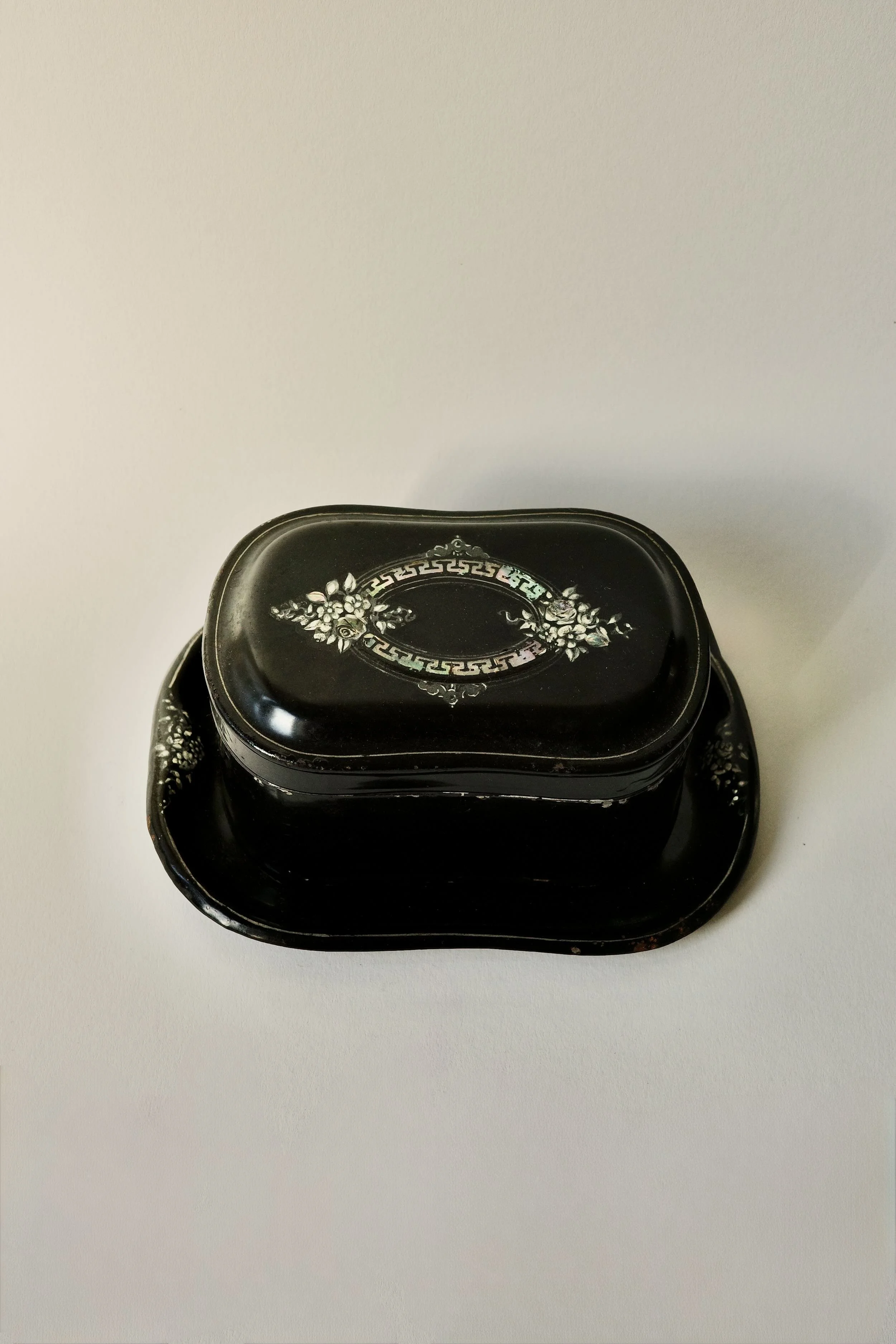 Antique Victorian Trinket Box & Tray with Mother-of-Pearl