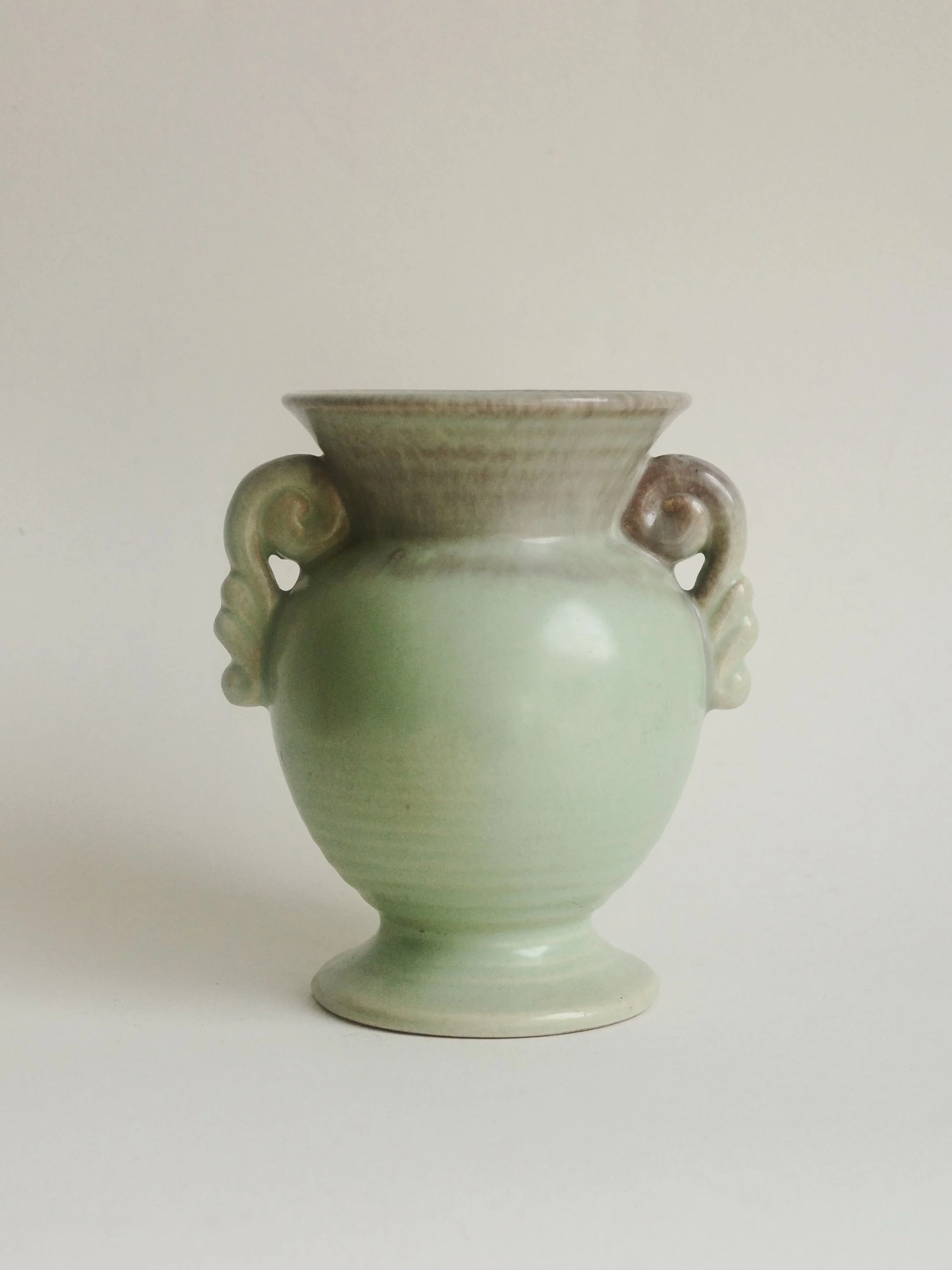 Green Two-Handled Ceramic Vase