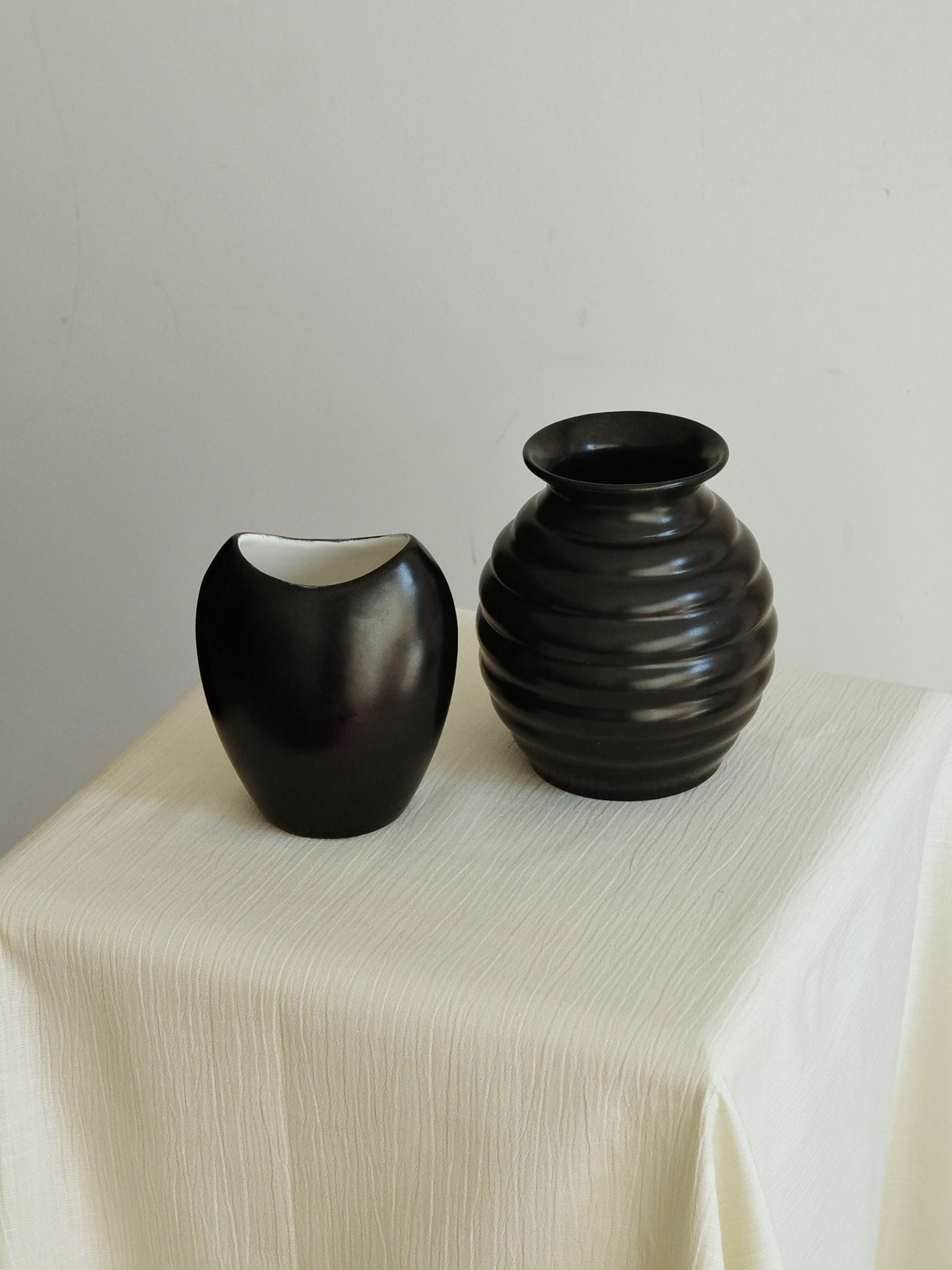 Black Ceramic Vases, Vintage Dutch