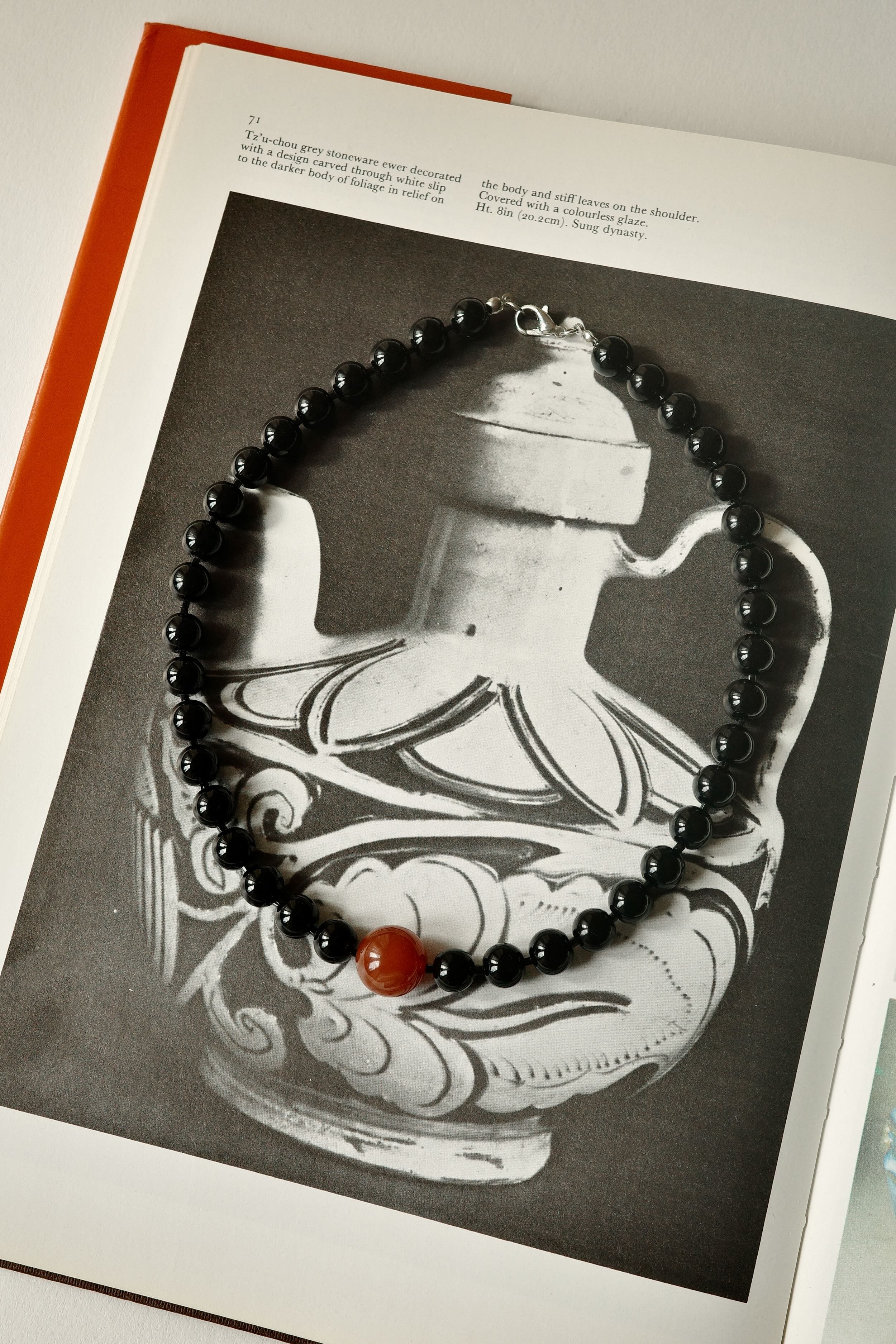 Sole Necklace: Handmade Onyx and Carnelian Stone Bead Necklace