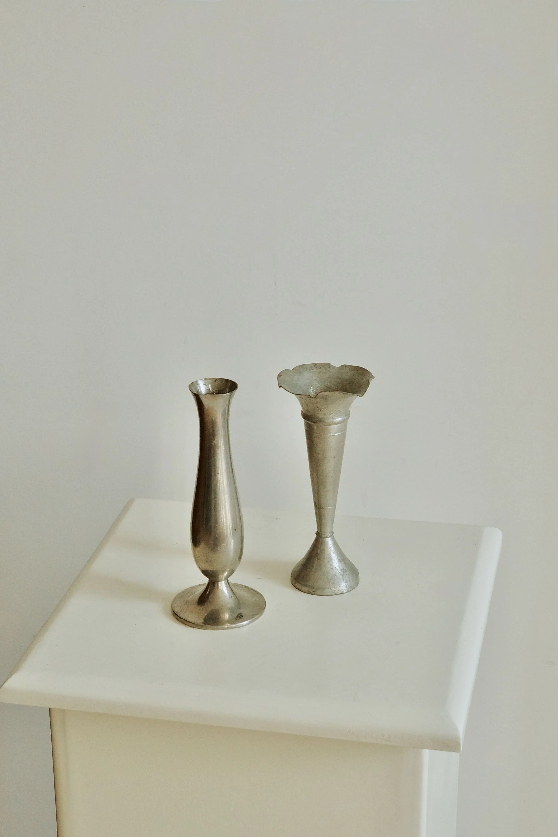 Set of 2 Vintage Pewter Bud Vases