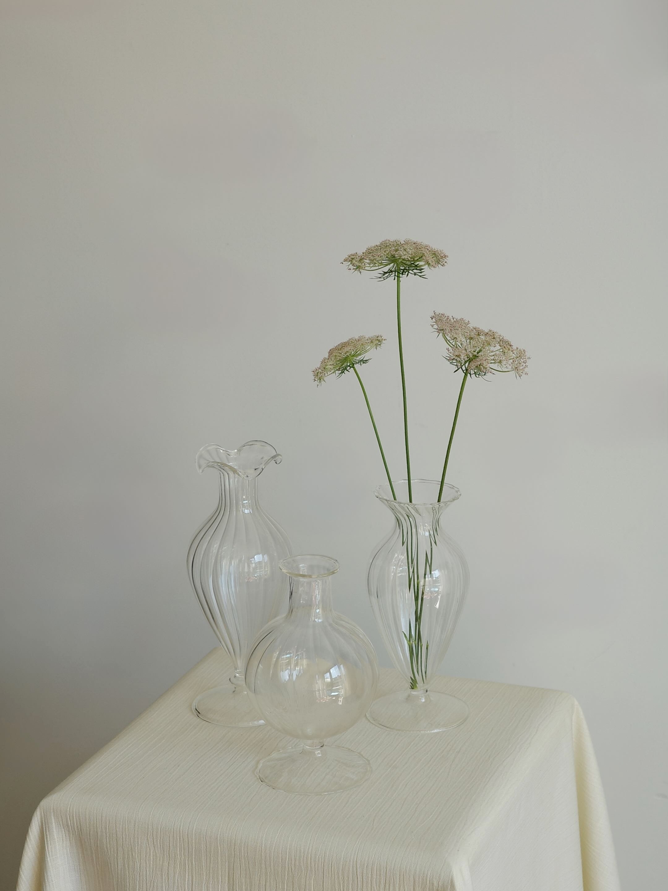 Vintage Hand-Blown Ribbed Clear Glass Bud Vases