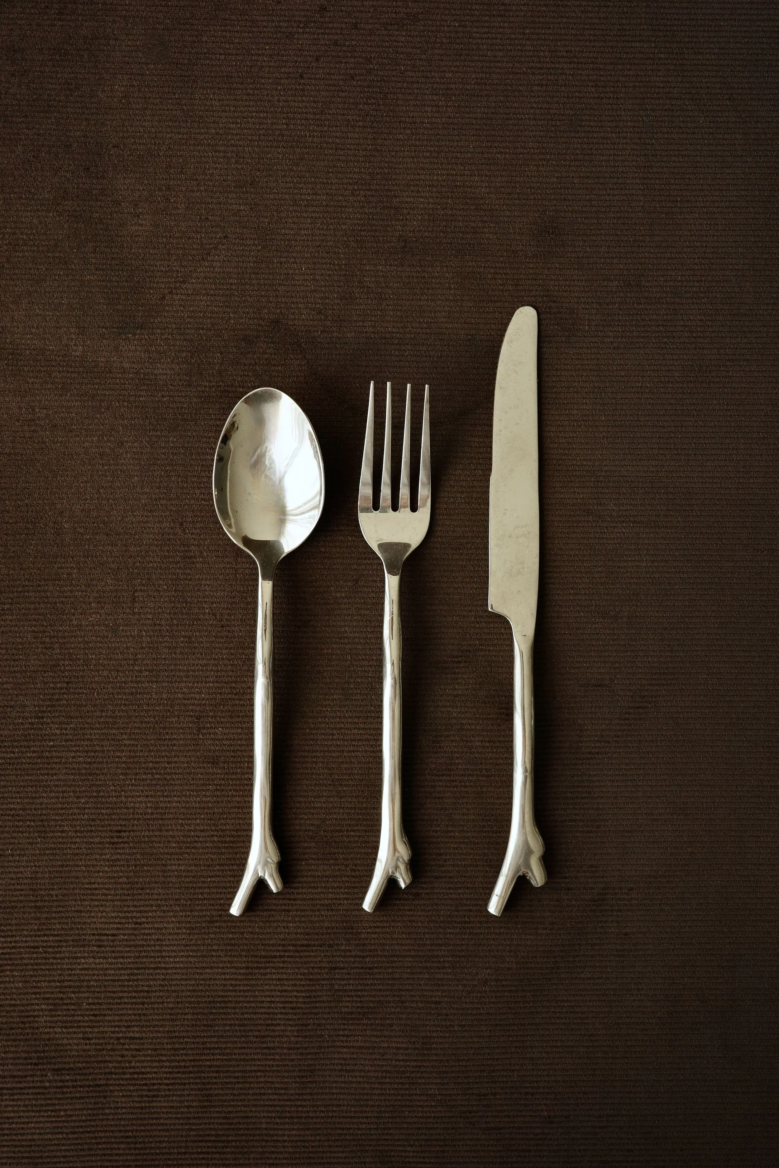 Vintage 18-Piece Stainless Steel Cutlery Set with Branch Handles