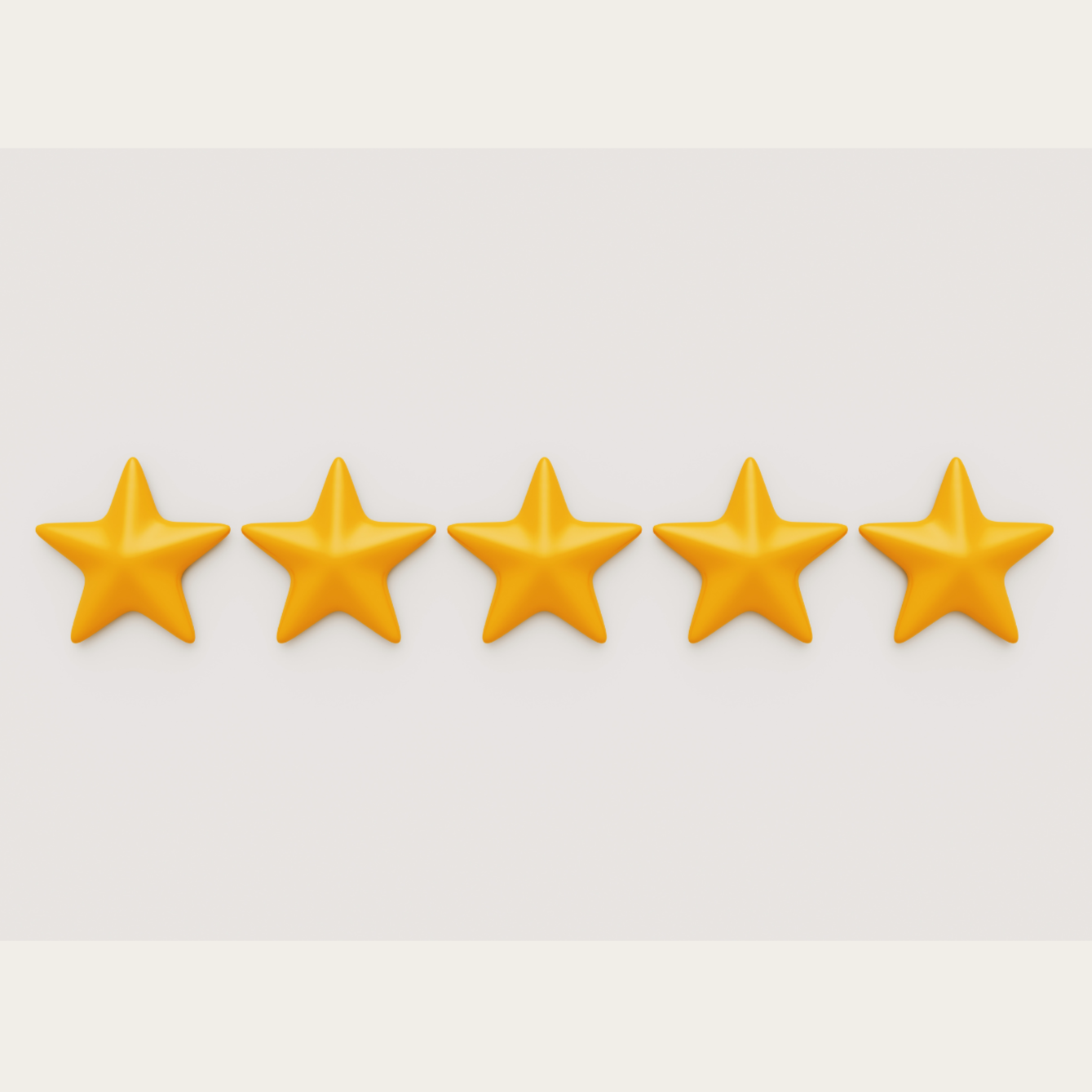 Five yellow star-shaped objects arranged in a row on a white background.