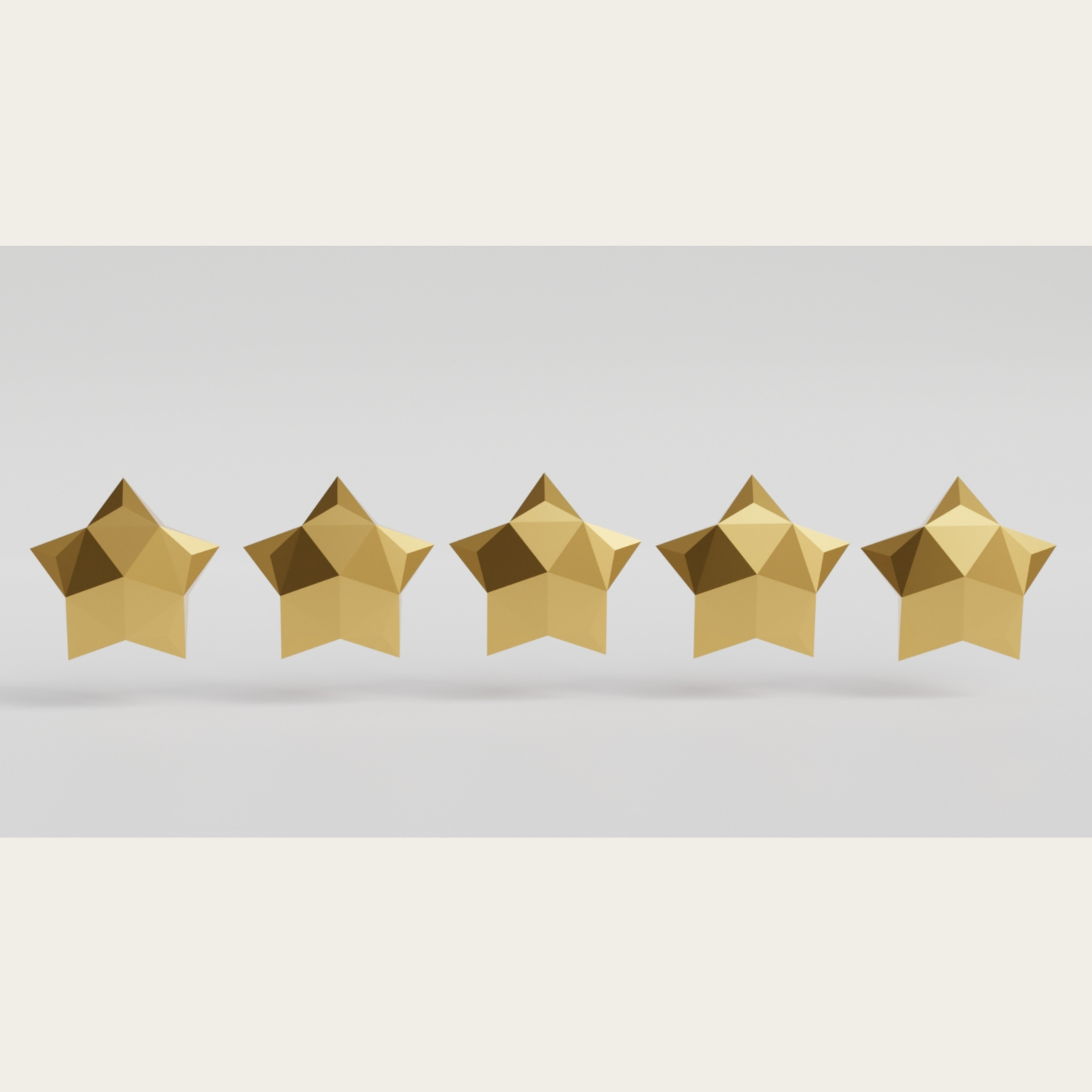 Five gold five-pointed stars arranged in a row on a light background.