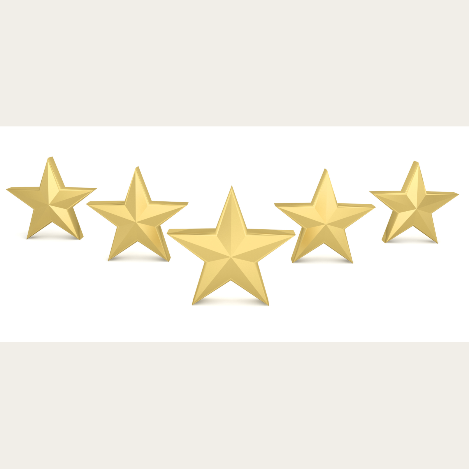 Five gold stars arranged in a semi-circle with a white background.