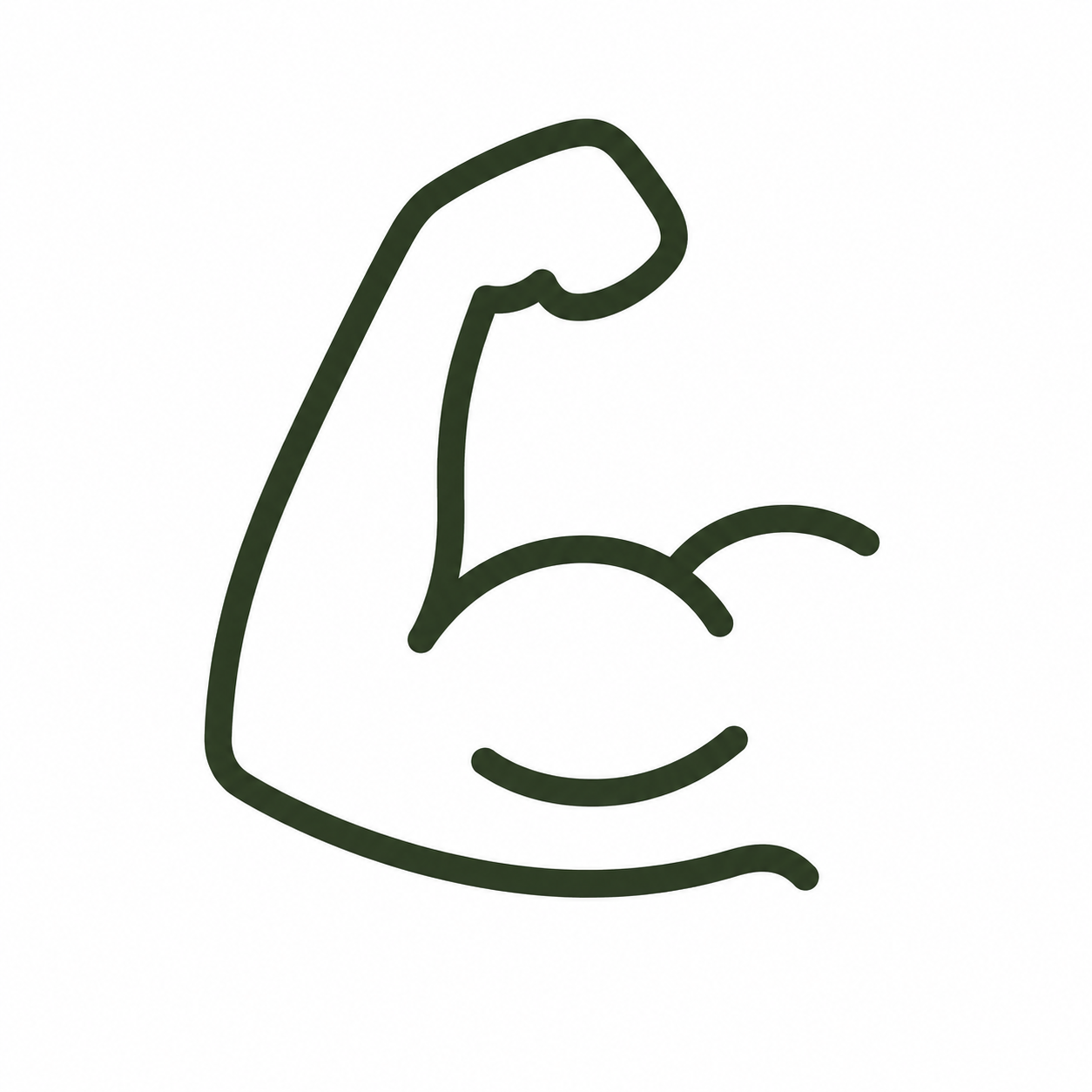 Line drawing of a flexed arm muscle with a bicep curl, representing strength or fitness.