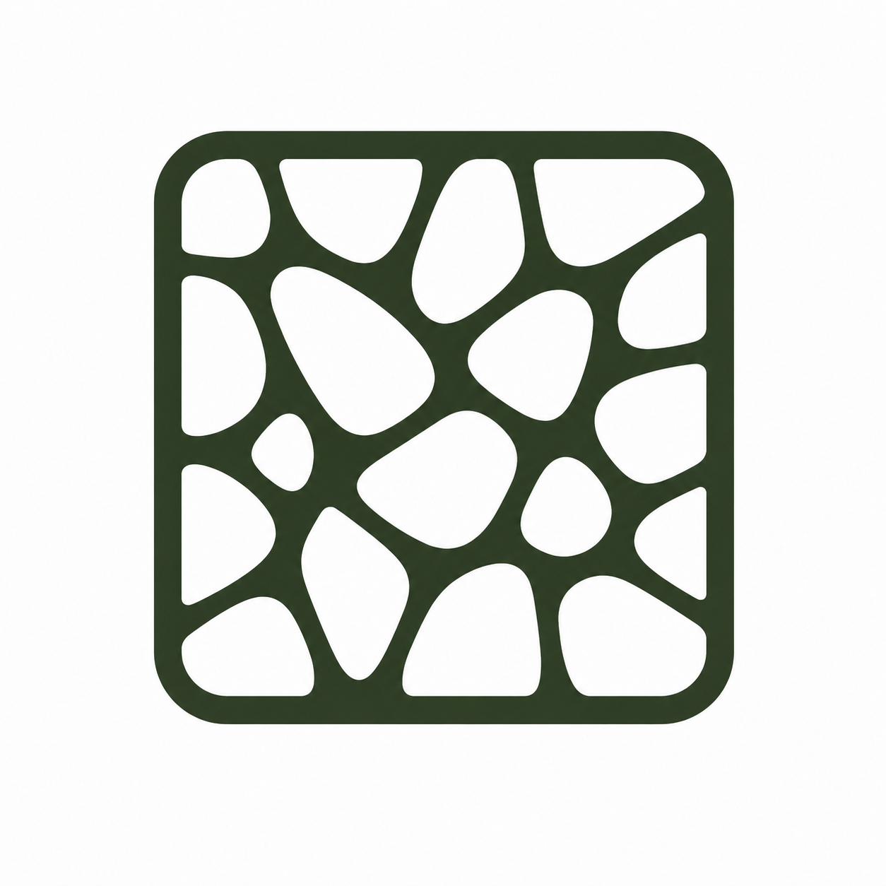 Green square-shaped decorative object with irregular cut-out patterns.