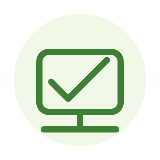 Ícone de uma tela de computador com uma marca de verificação dentro, representando aprovação ou conclusão.