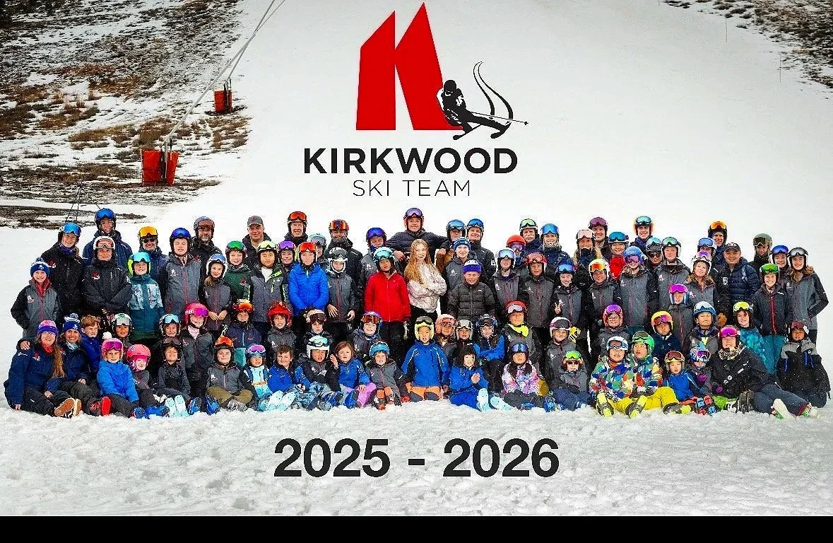 Kirkwood Ski Education Foundation 25/26 athletes and coaches gathered for the team photo