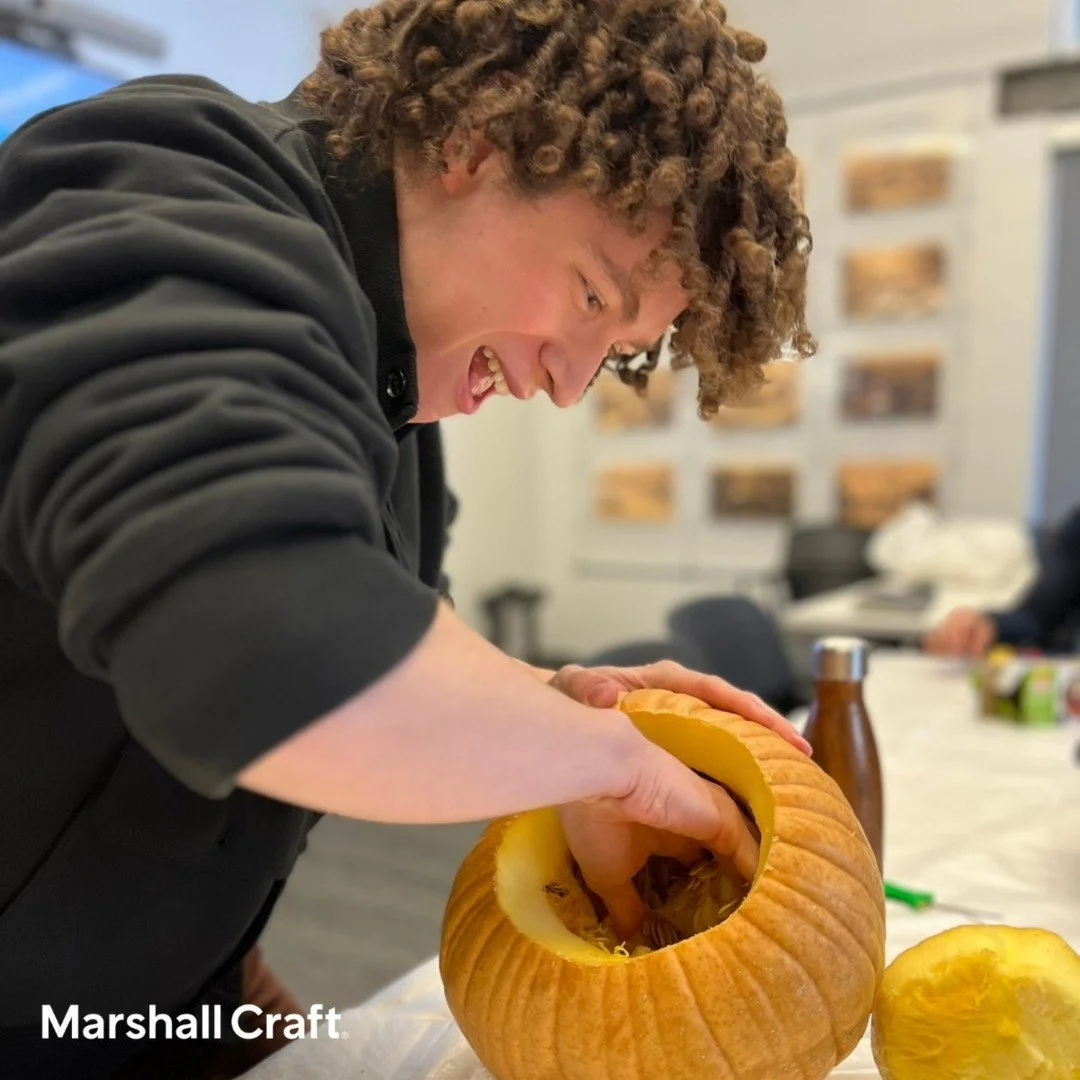 Happy Halloween! At Marshall Craft, our annual pumpkin carving celebration is an interdisciplinary tradition, bringing together architects, designers, marketing, and admin pros, and involving both our Richmond and Baltimore offices. Thanks to our Cre