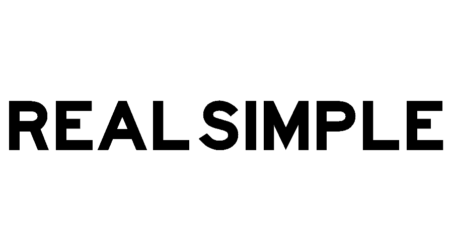 Black text spelling 'REAL SIMPLE' in large, bold letters.