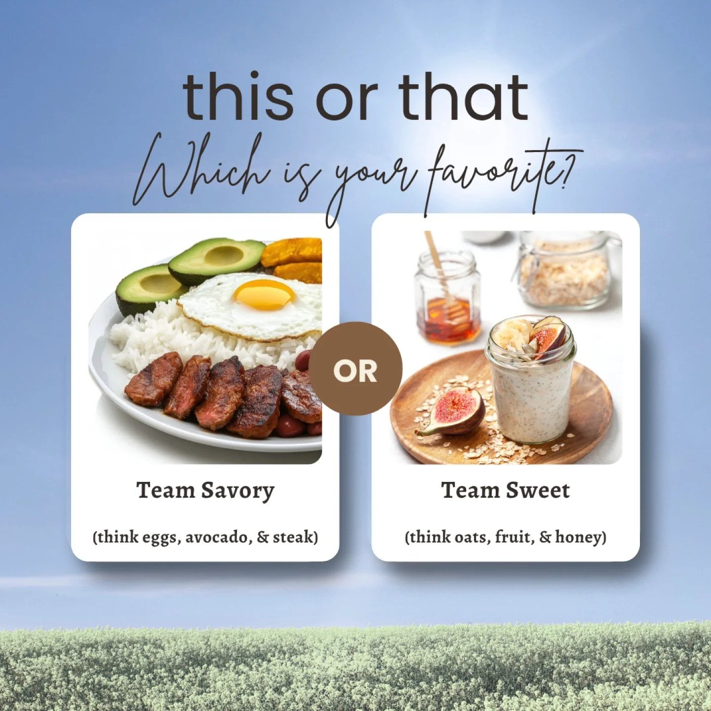 Good morning! Let&rsquo;s have a little fun with a game of &ldquo;This or That!&rdquo;

We&rsquo;d love to hear your thoughts! Are you Team Sweet or Team Savory? Share this with your friends and see where everyone stands! 

#BreakfastLovers #SweetVsS