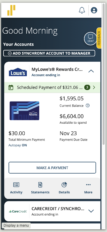 image of a credit card statement