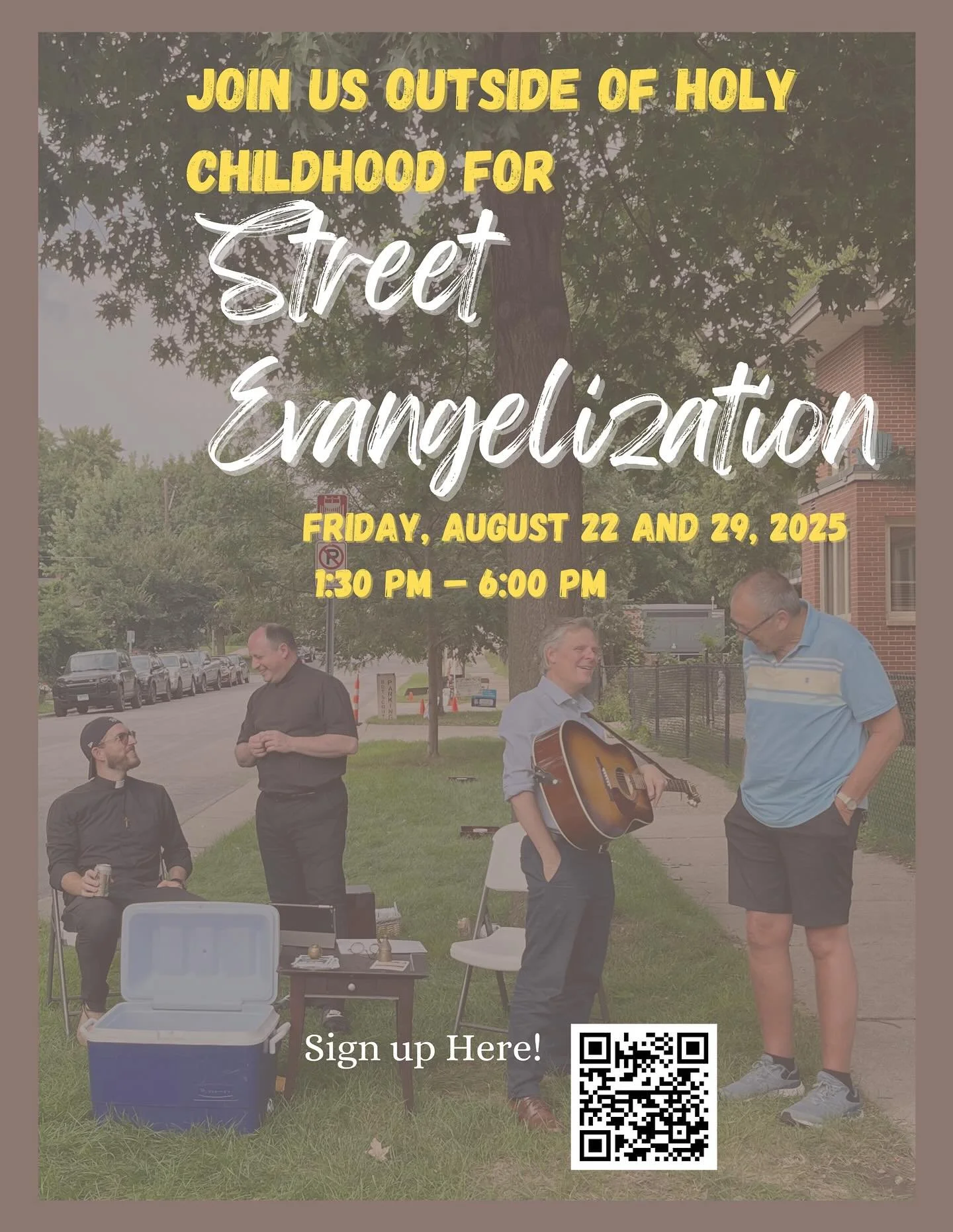 Join us this Friday and next for some street evangelization!! We will be outside of Holy Childhood passing out free waters and singing some songs!!