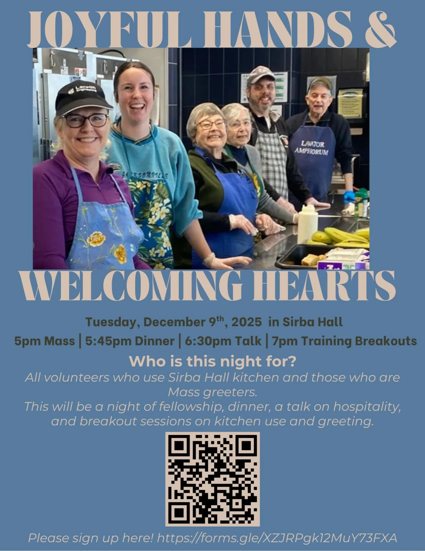 Whether you have been volunteering for 20+ years or you are new and want to be more involved - 
come for a night of training on hospitality! This training is meant for greeters at our church and volunteers who help in Sirba Hall kitchen. 
The night i