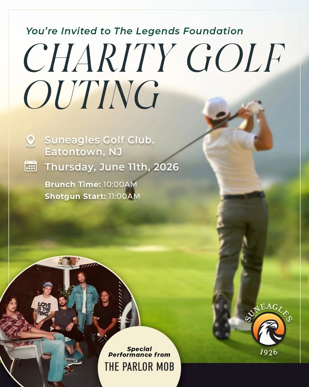 June 11th, we're back. 🏌️

The 2026 Legends Foundation Charity Golf Outing takes place at Suneagles Golf Club in Eatontown, NJ. and this one is going to be a day to remember.

Brunch, golf, prizes, a massage therapist, dinner by Ember &amp; Eagle, a