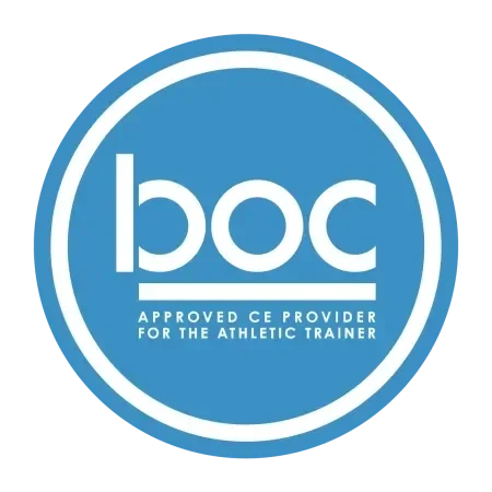 Blue circular logo with white text that reads 'IBOC Approved CE Provider for the Athletic Trainer'.