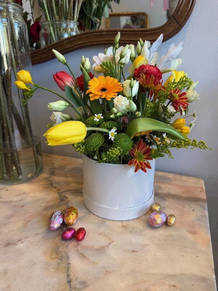 "Spring Box" - Spring Flowers in Box Arrangement