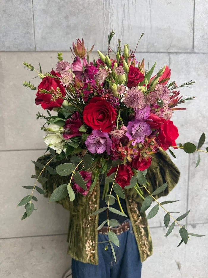 "Moulin Rouge" - Red Rose Mix Wild Flower Hand-Tied Bouquet