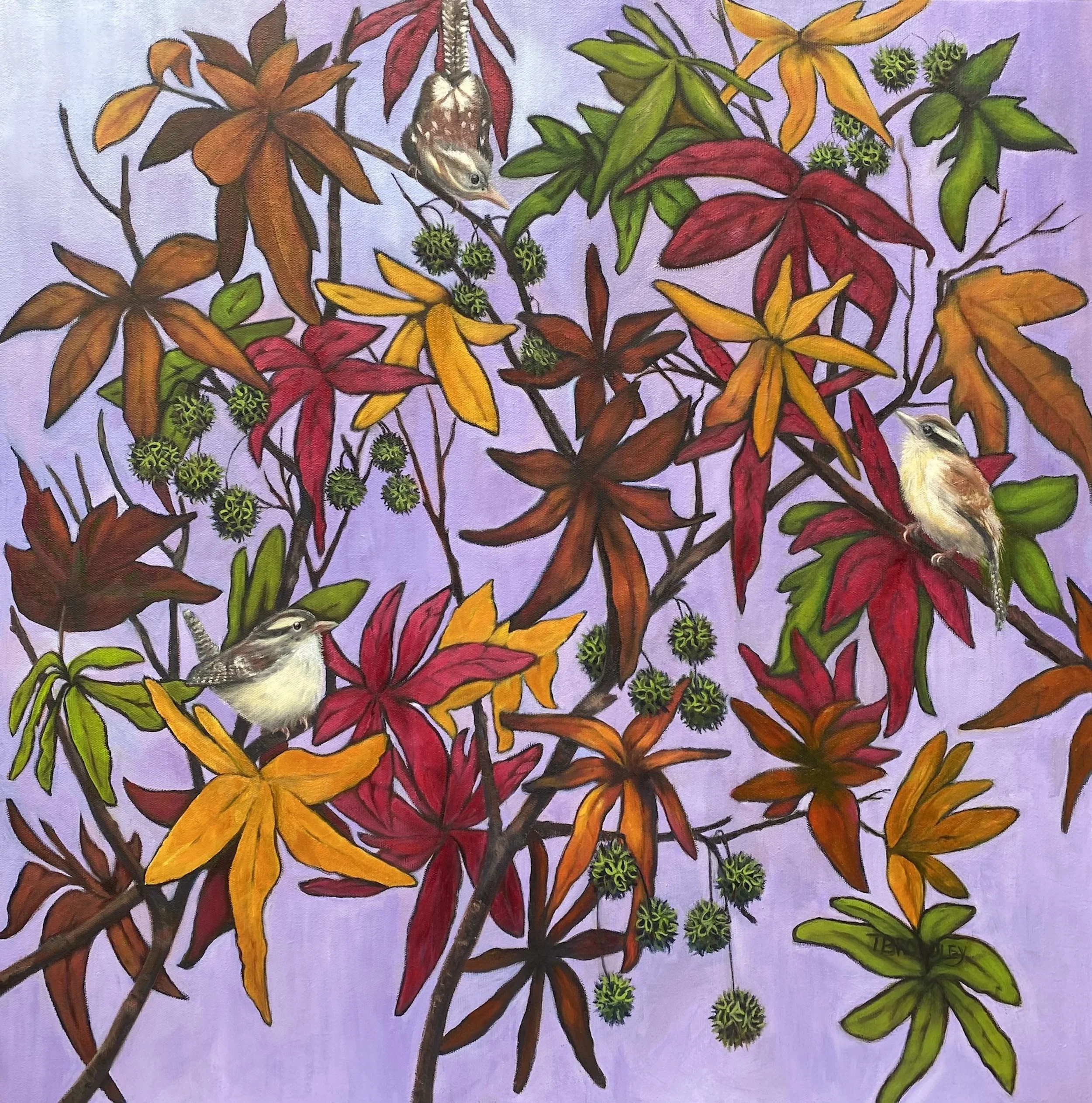 '3 Birds in a Gum Tree', 24 x 24" framed, $1250