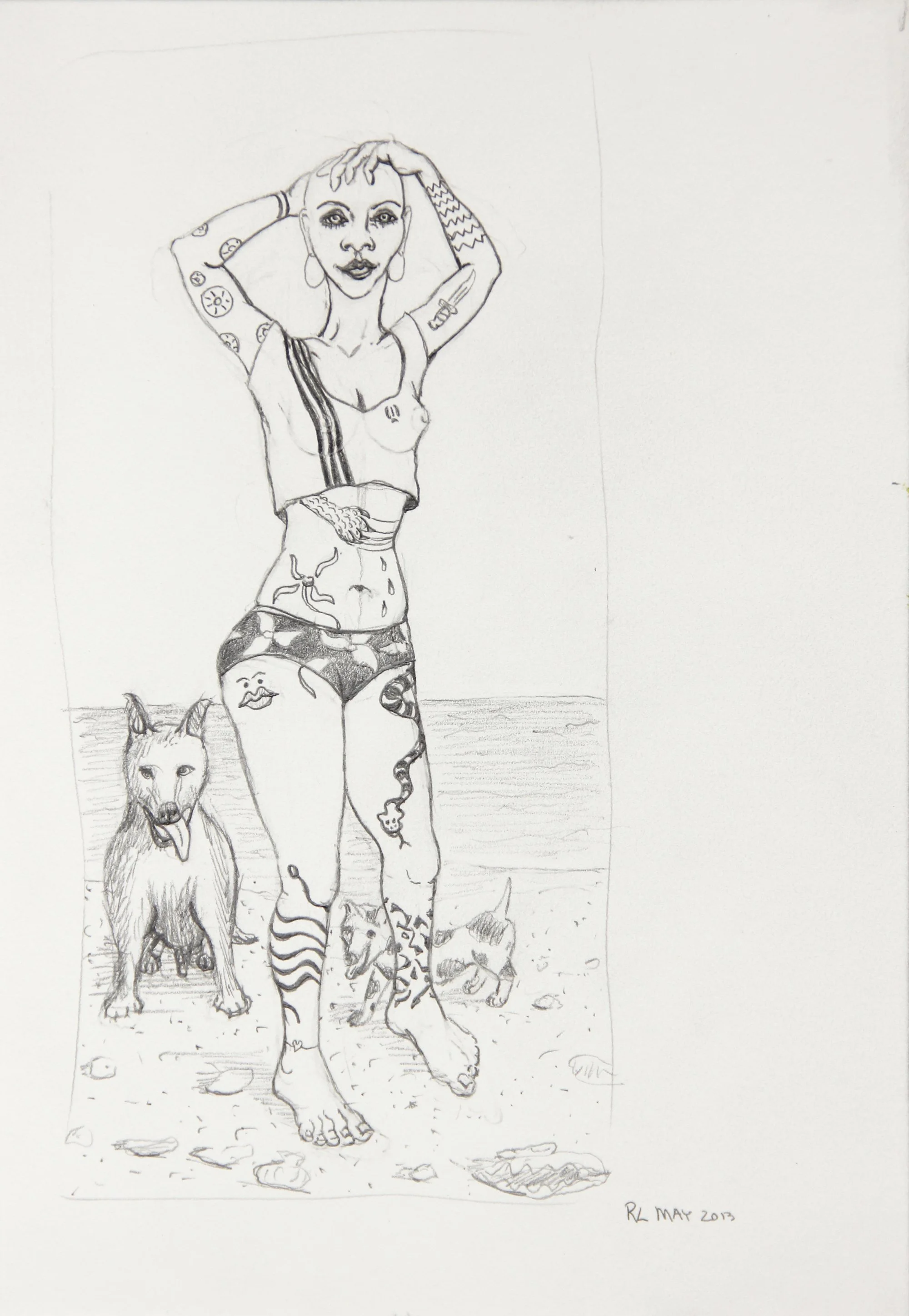 Tattooed Lady and Two Dogs, 2013