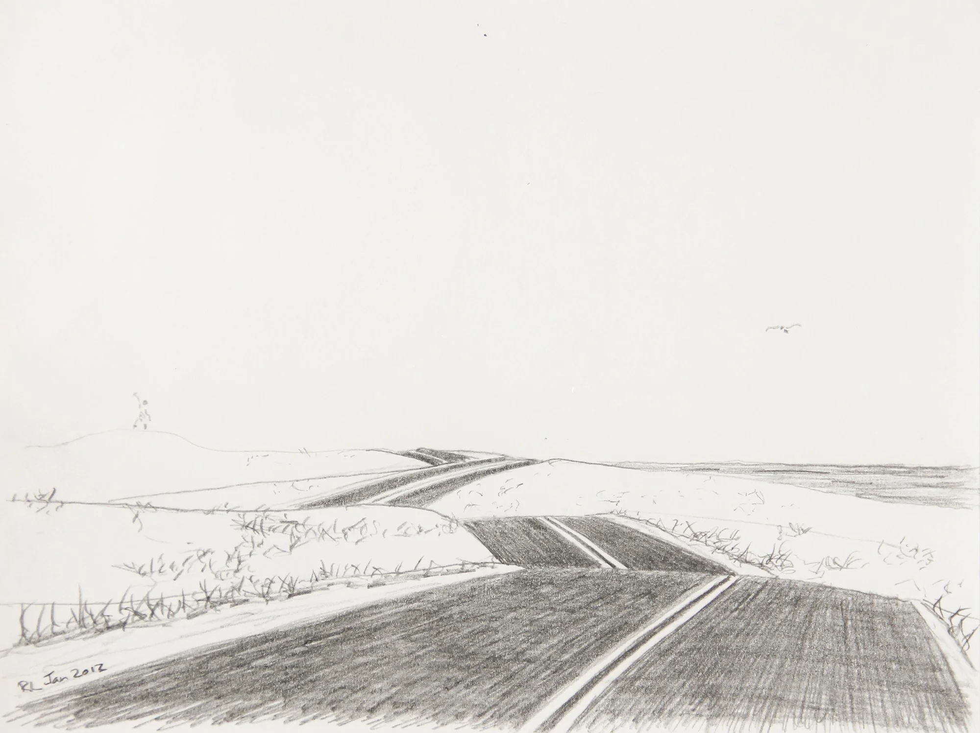 Black Road with Man Waving, 2012