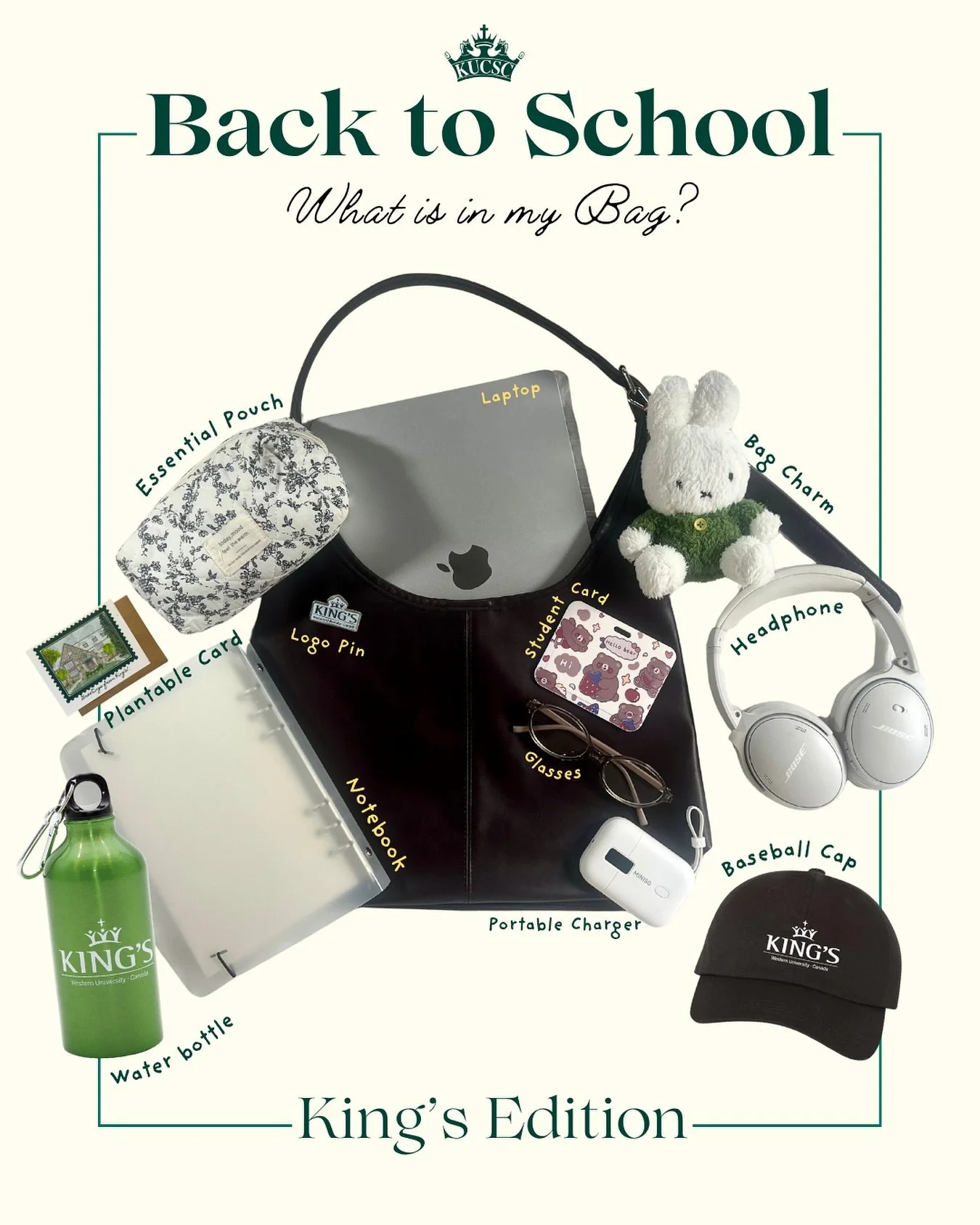 With September just around the corner, we&rsquo;re unpacking our bags to show you our essentials for back to school&mdash;King&rsquo;s student edition! 🎒

Read the full post on our blog&mdash;link in bio!

#KUCSC #BackToSchool #WhatsInMyBag #Student