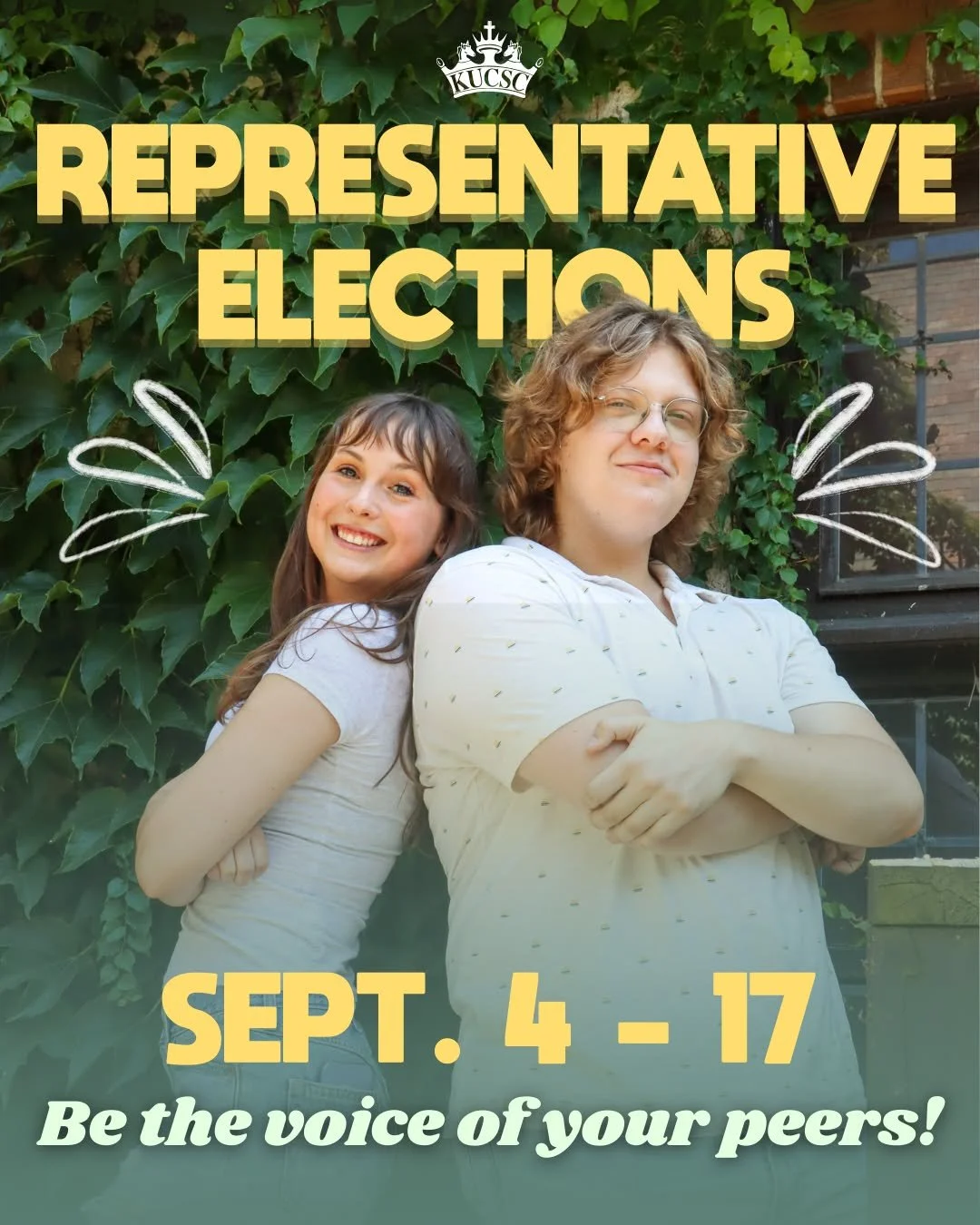 KUCSC Representative elections open this Thursday, September 4! Build your resume, form connections, and make a difference on campus.

As a Rep, you&rsquo;ll attend student council meetings and advocate for your fellow students! You&rsquo;ll bring fo