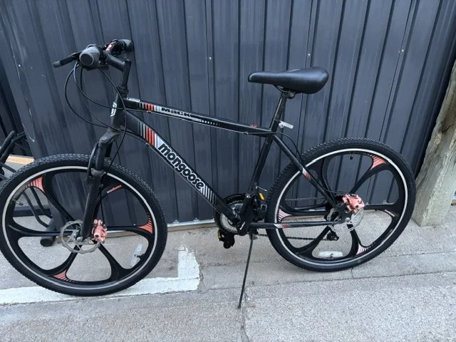 Mongoose, Mac with Mag wheels
New 26" tires and tubes, front and rear disc brakes.
New sealed bottom bracket bearings, new chain, new rear cassette, all new 3 X 7 integrated brake and trigger shifters.
180.00
