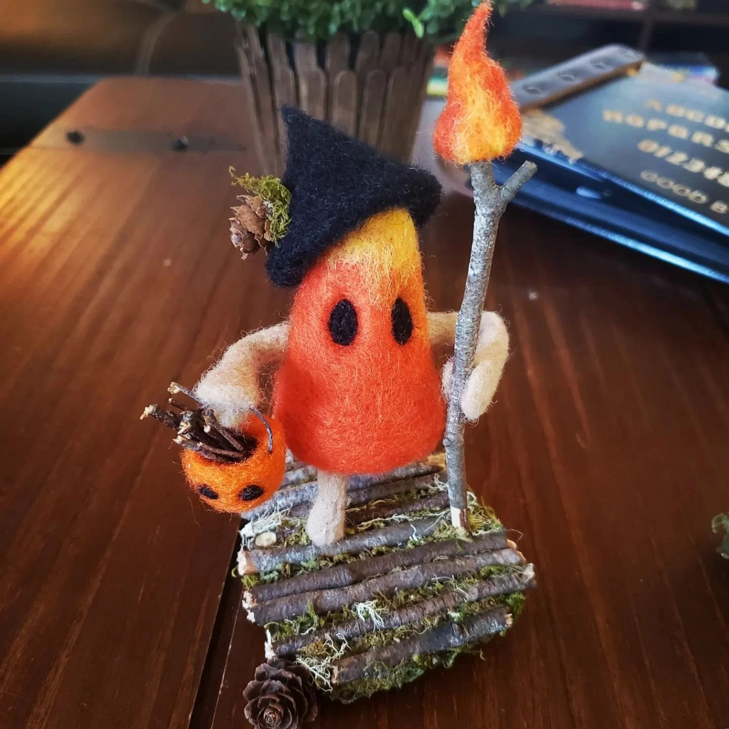 🍂 Jay has felted us a couple new shop friends to keep us company. But they would love to come live with one of you.

Gus is a determined lil' mushroom dude who scours the forest under the cover of night for his most prized possessions. He comes with