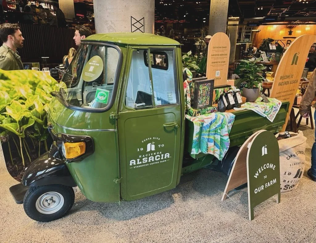 Catch some of our Piaggio Apes at a Starbucks Reserve Store! #piaggioape #tuktuk #starbucks #activation #productrelease #hoteldesign #brewery #foodandbeverage