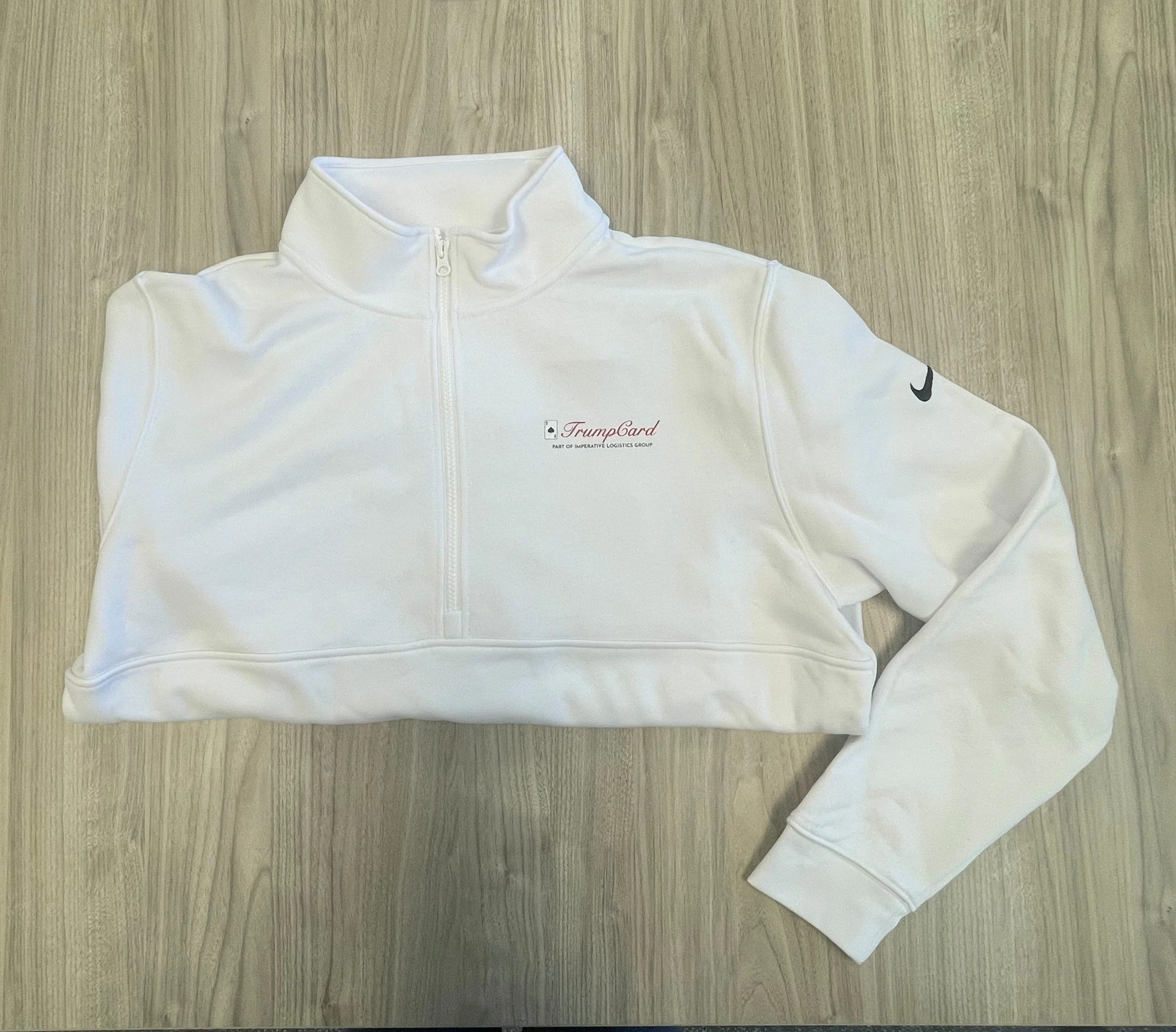 TrumpCard - Mens White Nike Fleece Quarter Zip Sweater - Sq.jpg
