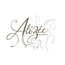 Elegant logo with cursive text reading 'Aizie' and a line drawing of two dogs, one larger and one smaller, with a small hat on the smaller dog.