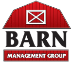 Logo of Barn Management Group featuring a stylized barn in red and black with the company's name. BMG RTO Rent To Own