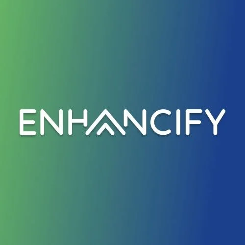 The word 'ENHANCIFY' in white text on a gradient background transitioning from green to blue. Ehancify Financing