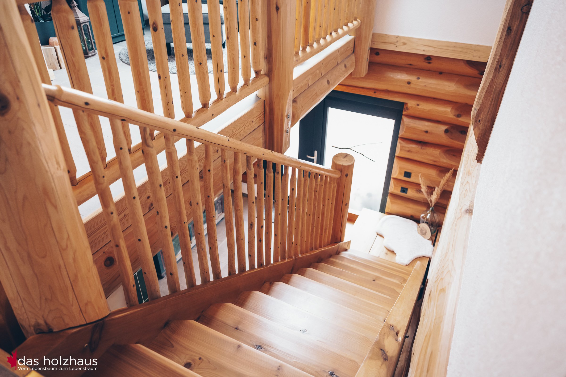 Log stairs and railing