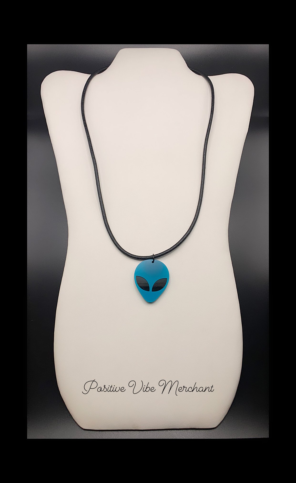 Retro Alien Charm On Leather Necklace
