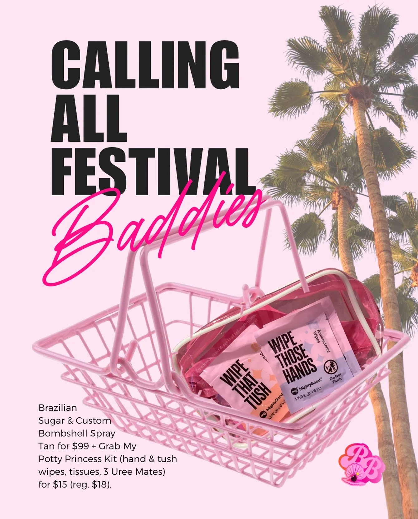 Every service gets you access to my Potty Princess Kit for just $15 (regular $18)! 

Get festival ready with a Brazilian sugar and custom spray tan for just $99✨ Spaces are limited, book now! Deal going all April long🫶

.
.
#spraytanlife #coachellar