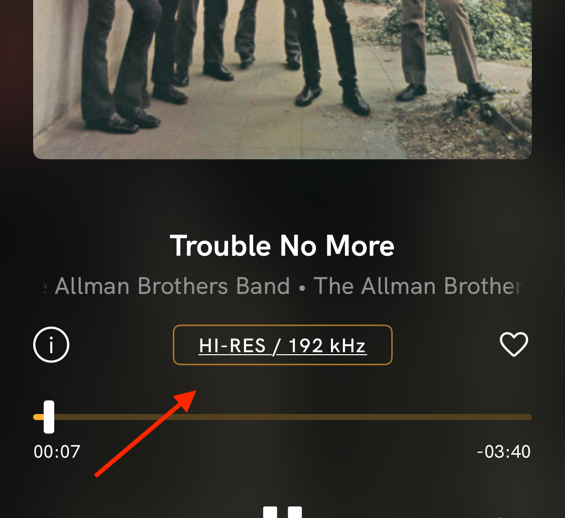 Quboz app HI-RES audio quality button