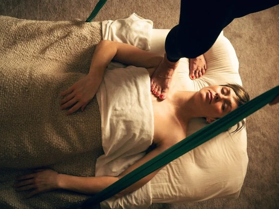 Sarga bodywork massage in Salt Lake City at Kalm Sanctuary, combining deep tissue techniques with supported stretching for full-body tension relief