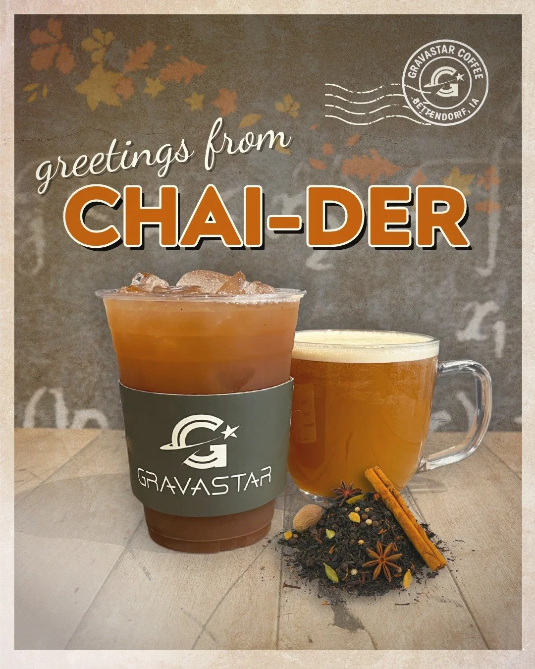 Apple + Spice = The taste of fall twice.
Crisp apple cider + organic masala chai = the duo you didn&rsquo;t know you needed.
Hot or iced, it&rsquo;s always spiced. ✨