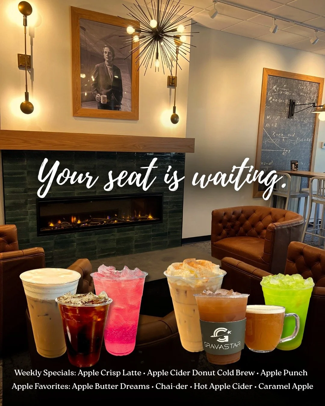 🔥 Cozy up with our ✨featured apple lineup ✨

🍏 Apple Crisp Latte
🍩 Apple Cider Donut Cold Brew
🍎 Apple Punch
🍯 Caramel Apple
💭 Apple Butter Dreams
🍂 Chaider
🔥 Hot Apple Cider

&hellip;just a taste of the apple drinks waiting for you. 🍏✨