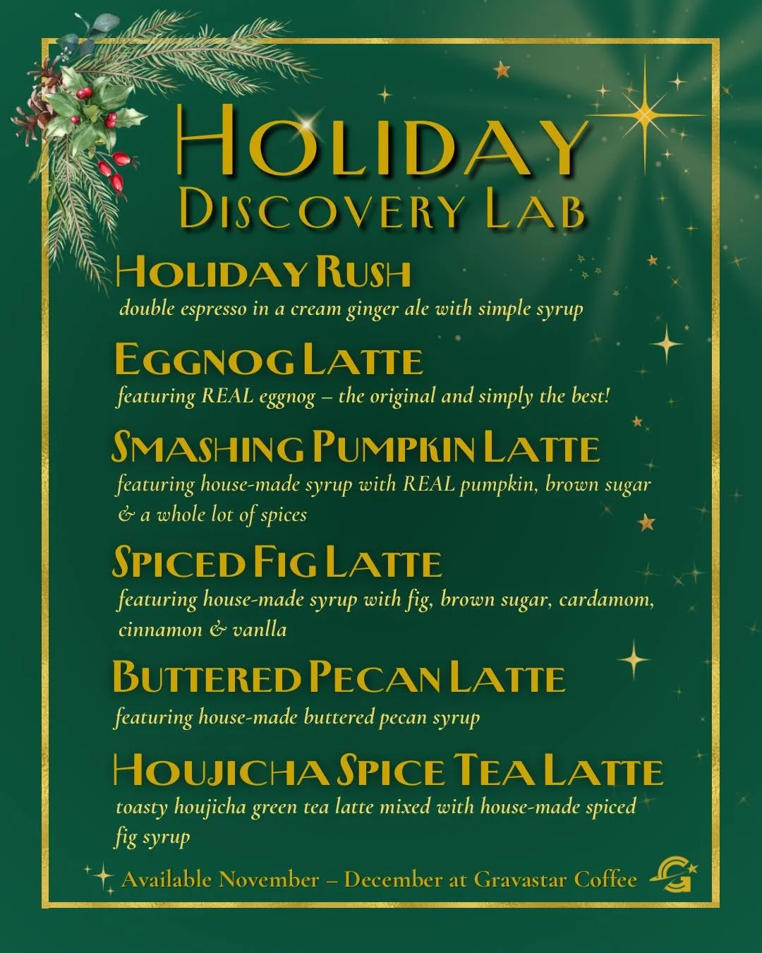 It&rsquo;s time! Our Holiday Discovery Lab is officially open. 🎁

We first brought real-eggnog lattes to the QCA years ago &mdash; and they&rsquo;re still the gold standard. Paired with new creations like Toasted Maple Pecan and Spiced Fig, this yea