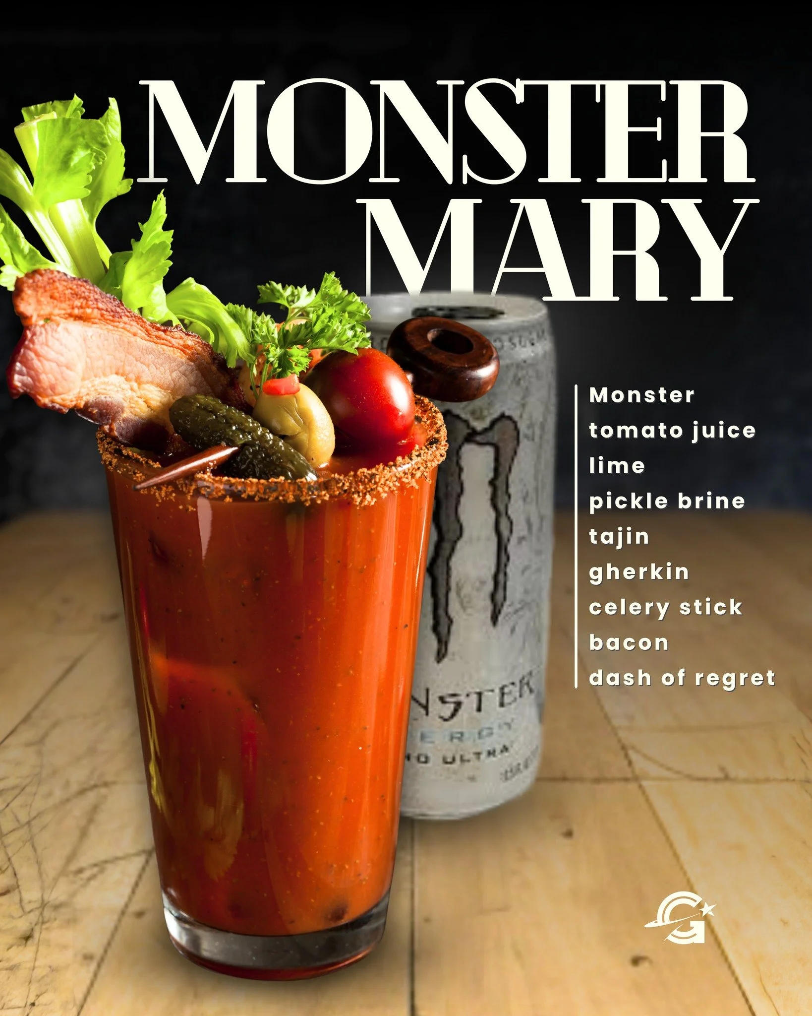 Introducing our newest cocktail-inspired energy soda: The Monster Mary!

Loaded with Monster Zero Ultra, tomato juice, and pickle brine, and garnished with tajin, celery, gherkin, and bacon... it definitely won't trigger your gag reflex.

Just kiddin