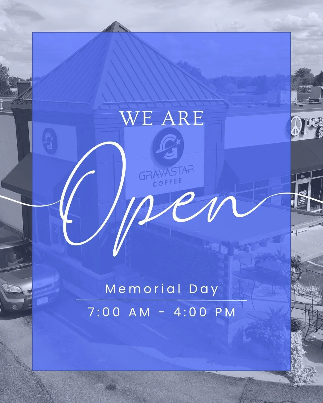 Open Memorial Day
Monday, May 25 &bull; 7AM&ndash;4PM

As we enjoy the long weekend, we also remember and honor those who served and sacrificed.