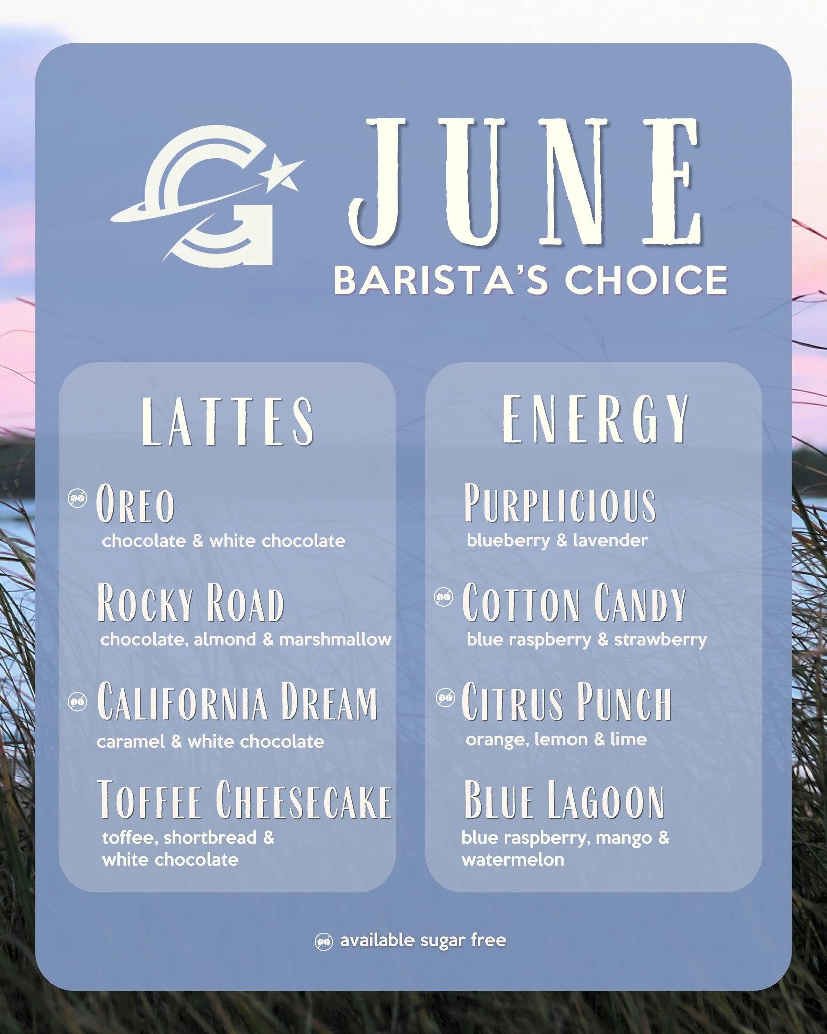 June means California Dreams, Blue Lagoons, and letting your barista introduce you to your next favorite drink. ☀️🥤☕️