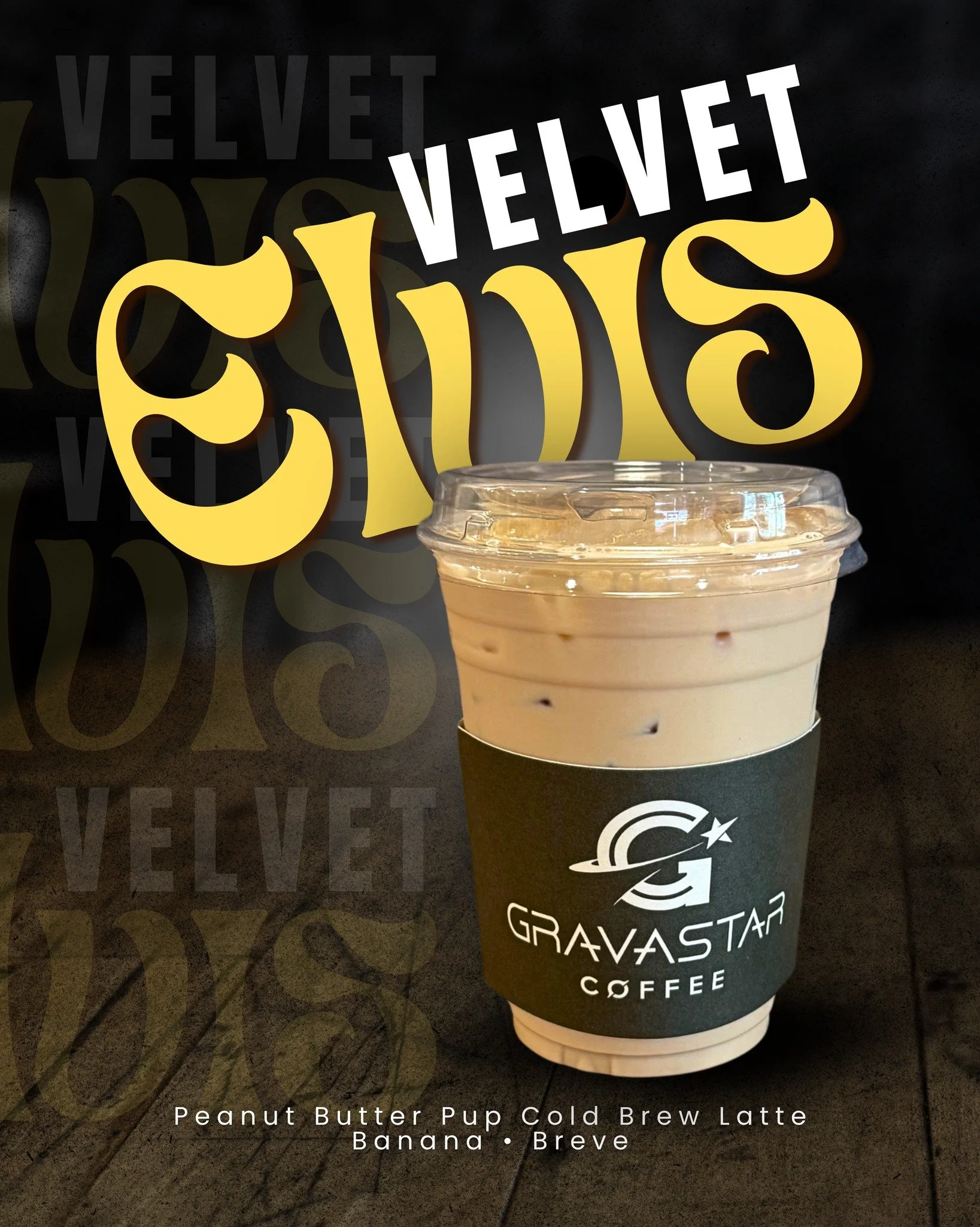 Meet the Velvet Elvis. House-made banana syrup made breve style with our signature Peanut Butter Pup cold brew concentrate.

Just a little peanut butter, chocolate, salted caramel, and banana goodness  we&rsquo;re all shook up about.

Banana not your